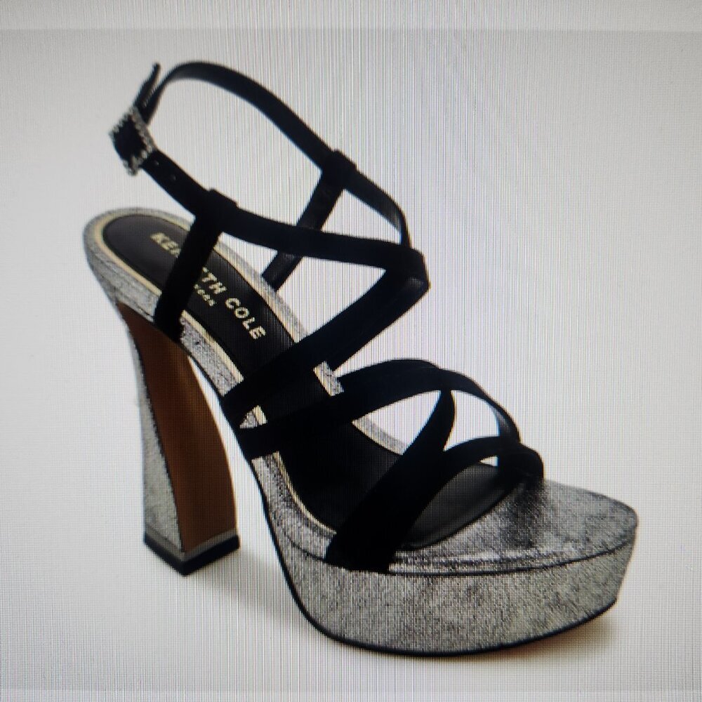 Kenneth Cole New York Allen Platform Sandals. NIB. Size 5.5. Black/Silver